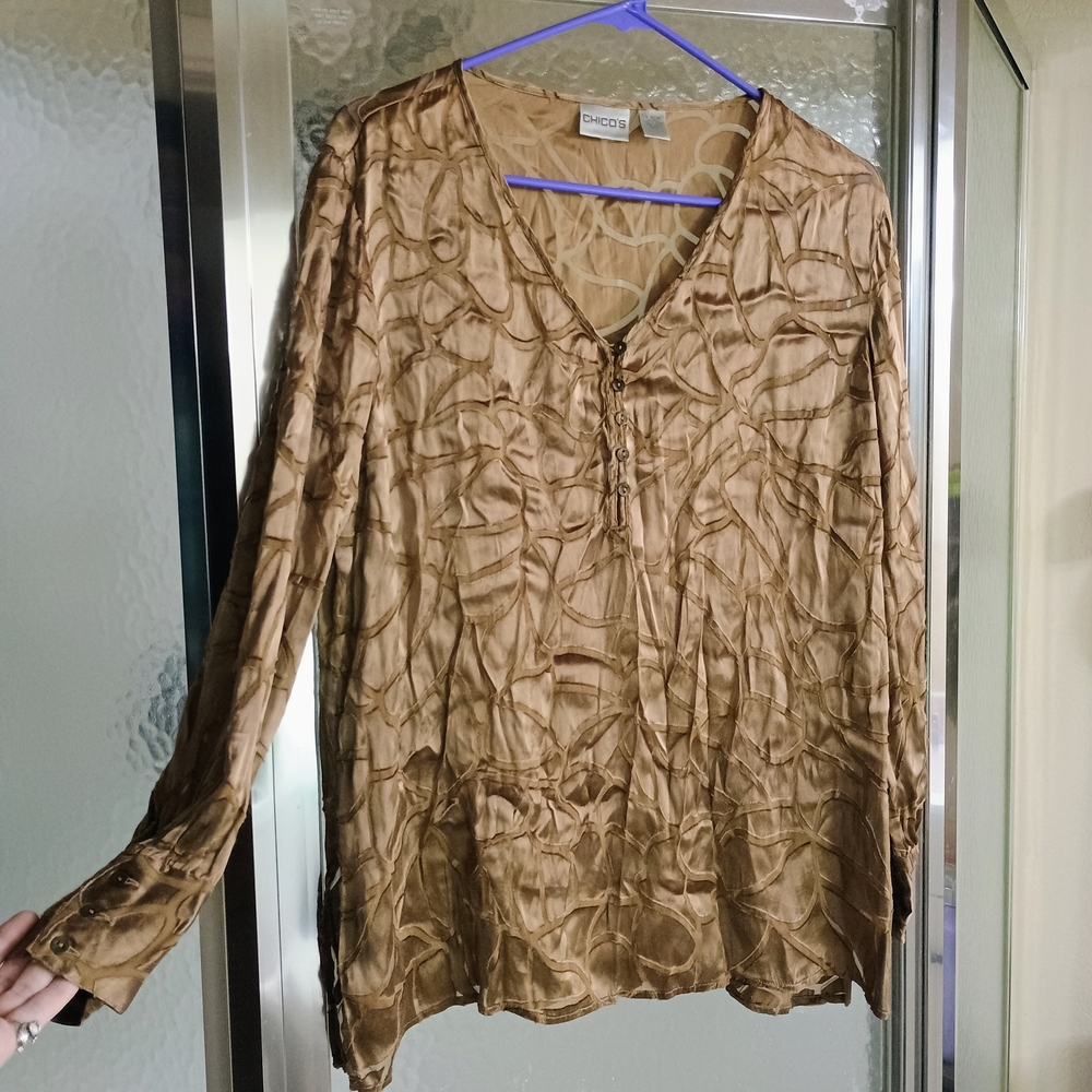 Chico's Tan Textured Long Sleeve Blouse